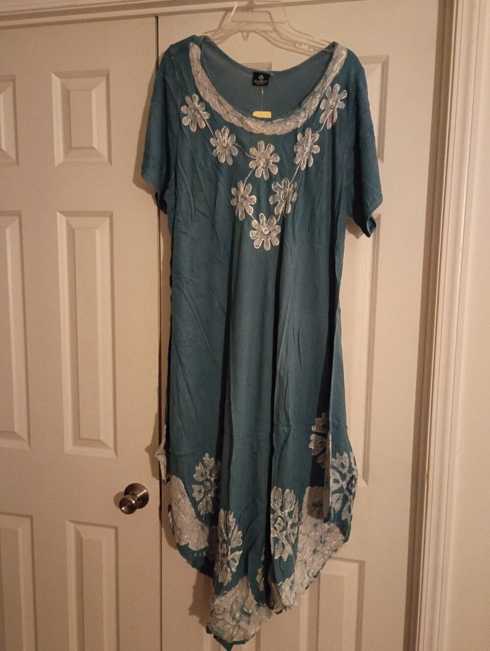 Teal Floral Embroidered Swing Dress - Women's